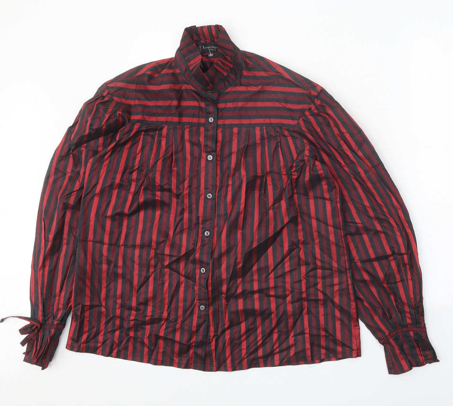 Louis Feraud Womens Red Striped Polyester Basic Button-Up Size 10 High Neck