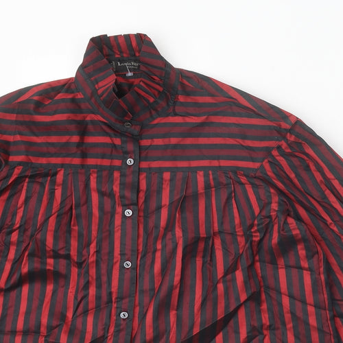 Louis Feraud Womens Red Striped Polyester Basic Button-Up Size 10 High Neck