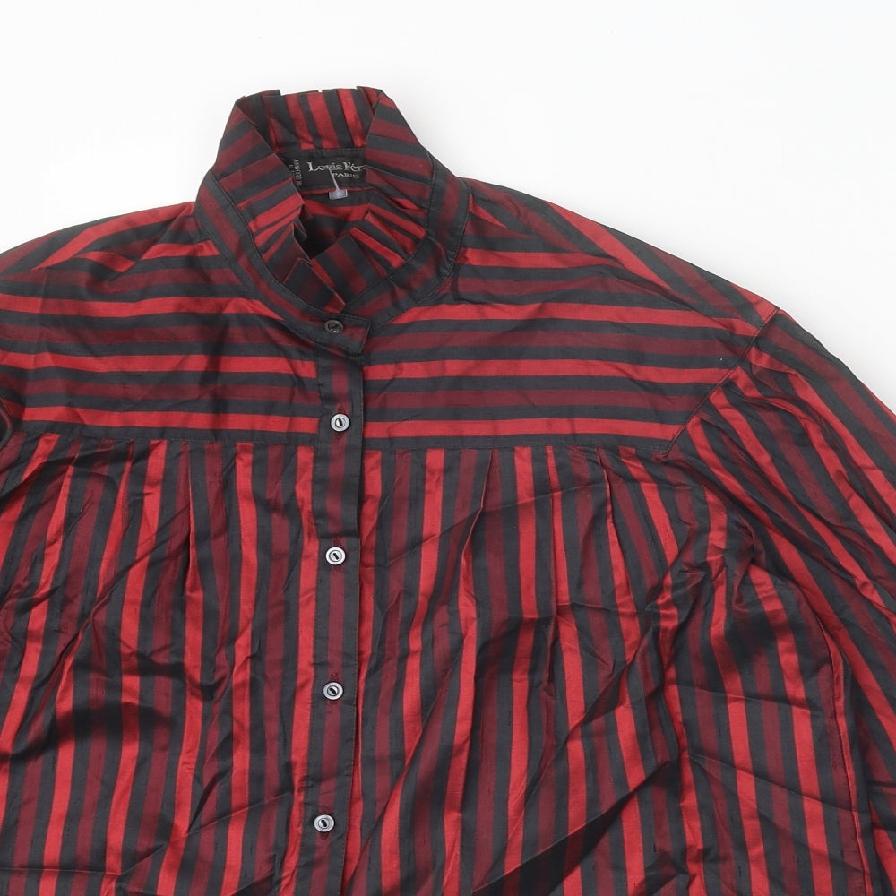 Louis Feraud Womens Red Striped Polyester Basic Button-Up Size 10 High Neck