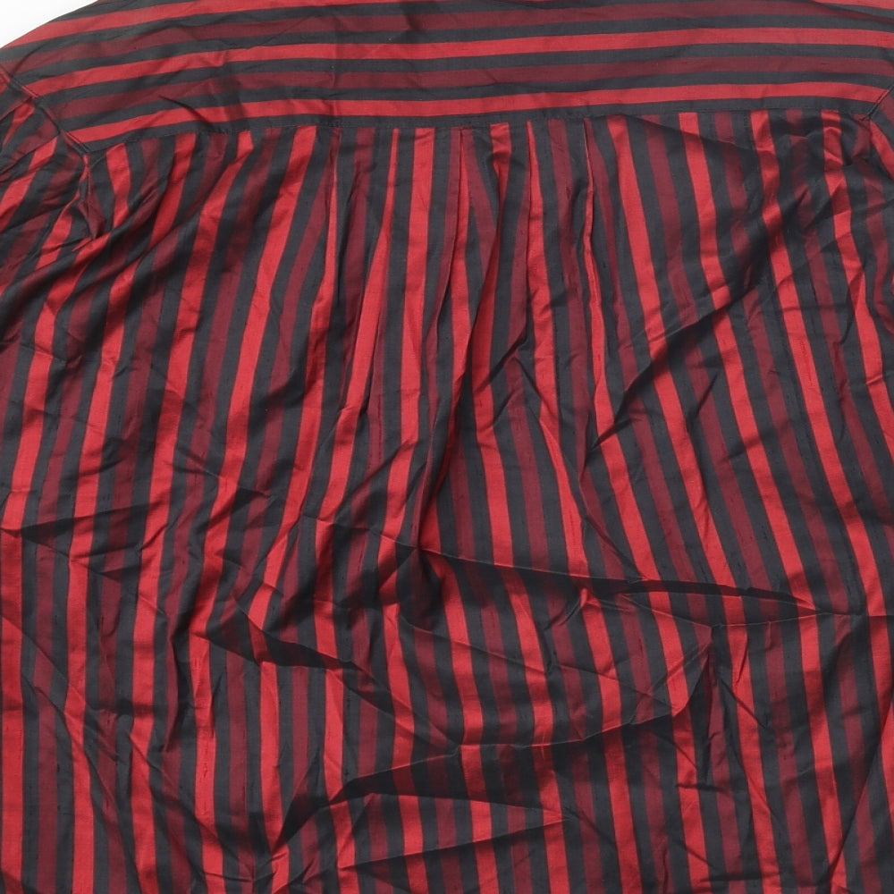 Louis Feraud Womens Red Striped Polyester Basic Button-Up Size 10 High Neck