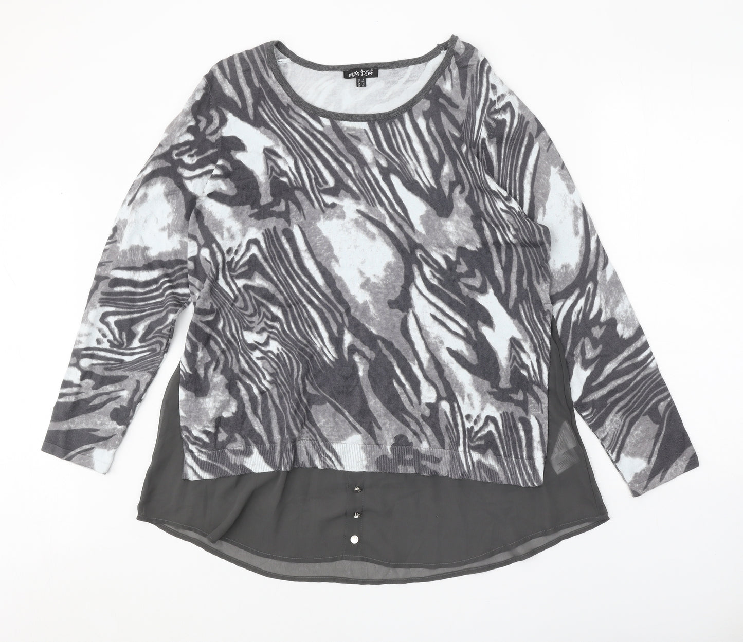 Marble Womens Grey Scoop Neck Geometric Viscose Pullover Jumper Size 14 - 2 Piece