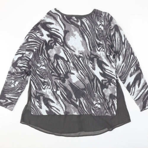 Marble Womens Grey Scoop Neck Geometric Viscose Pullover Jumper Size 14 - 2 Piece
