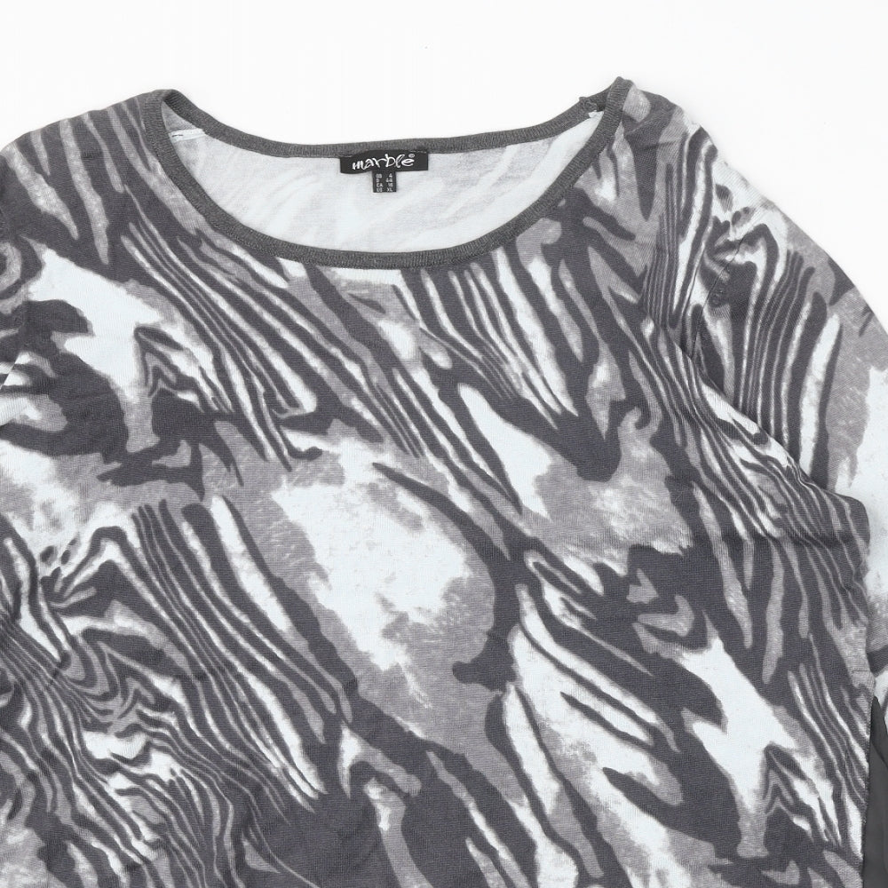 Marble Womens Grey Scoop Neck Geometric Viscose Pullover Jumper Size 14 - 2 Piece