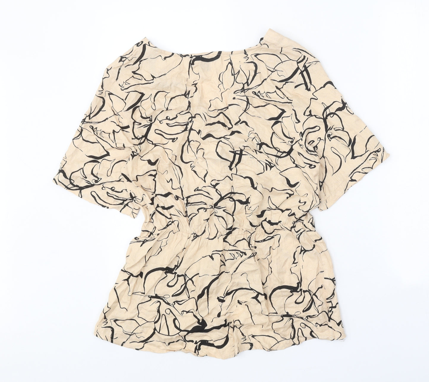 Primark Womens Beige Geometric Viscose Basic Blouse Size 10 V-Neck