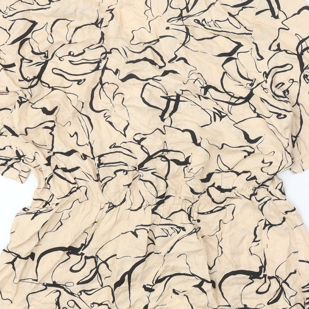 Primark Womens Beige Geometric Viscose Basic Blouse Size 10 V-Neck