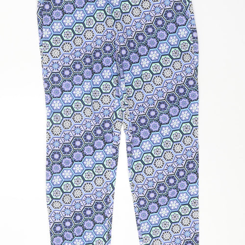 Dorothy Perkins Womens Blue Geometric Cotton Trousers Size 8 Regular Zip