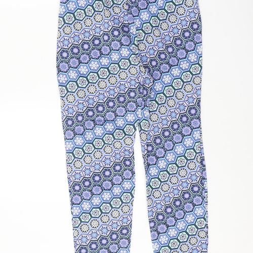 Dorothy Perkins Womens Blue Geometric Cotton Trousers Size 8 Regular Zip