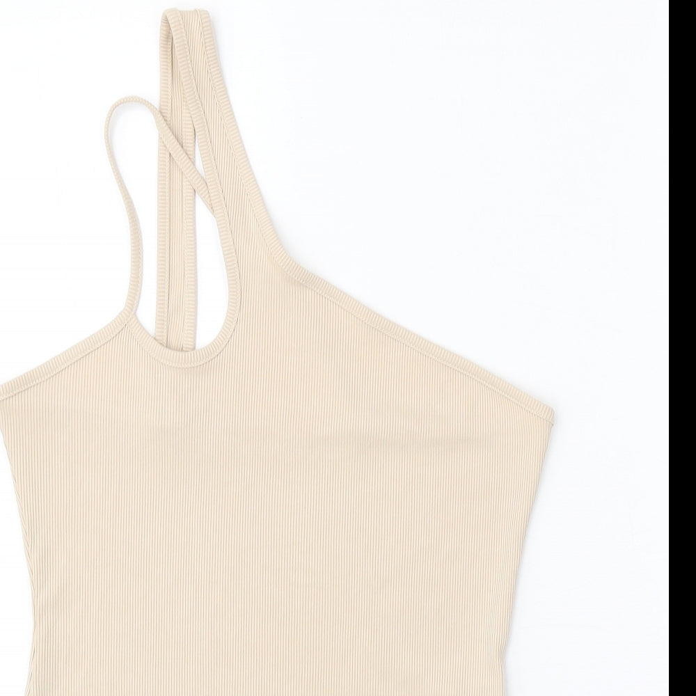 SheIn Womens Beige Polyester Bodysuit One-Piece Size L Snap