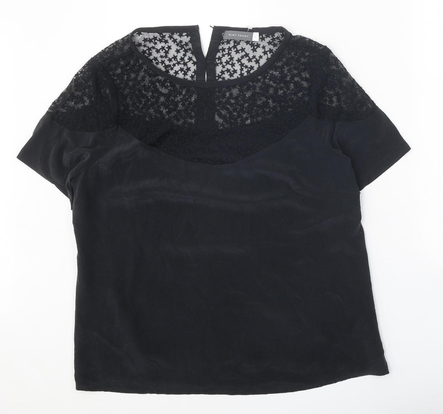 Mint Velvet Womens Black Polyester Basic Blouse Size 16 Round Neck