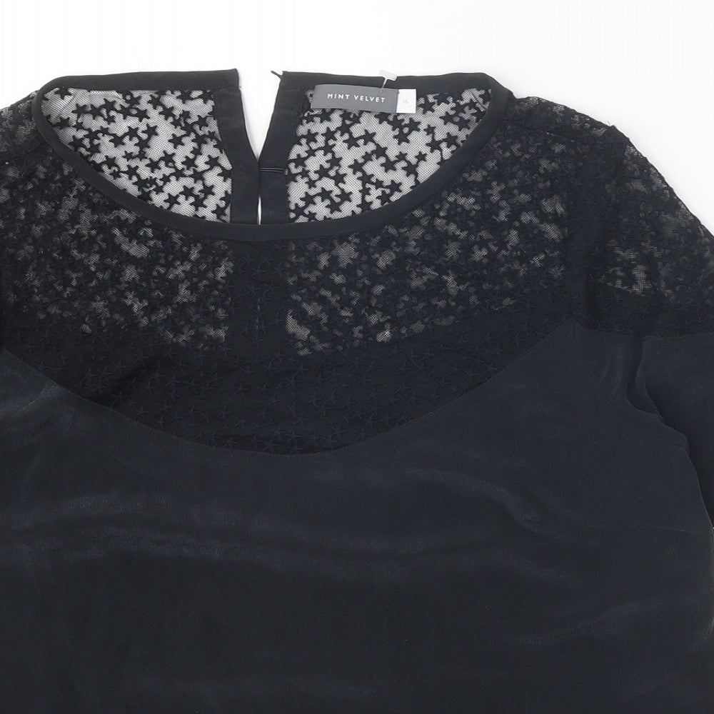 Mint Velvet Womens Black Polyester Basic Blouse Size 16 Round Neck