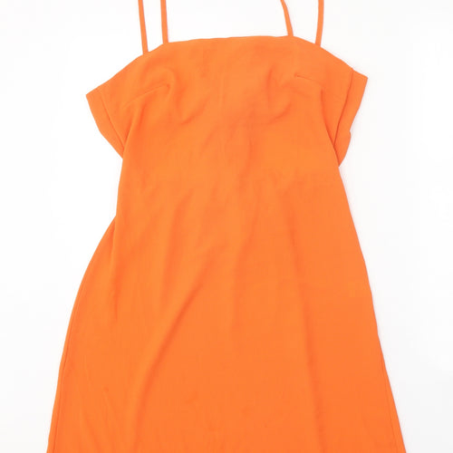 Boohoo Womens Orange Polyester Tank Dress Size 8 Square Neck Tie