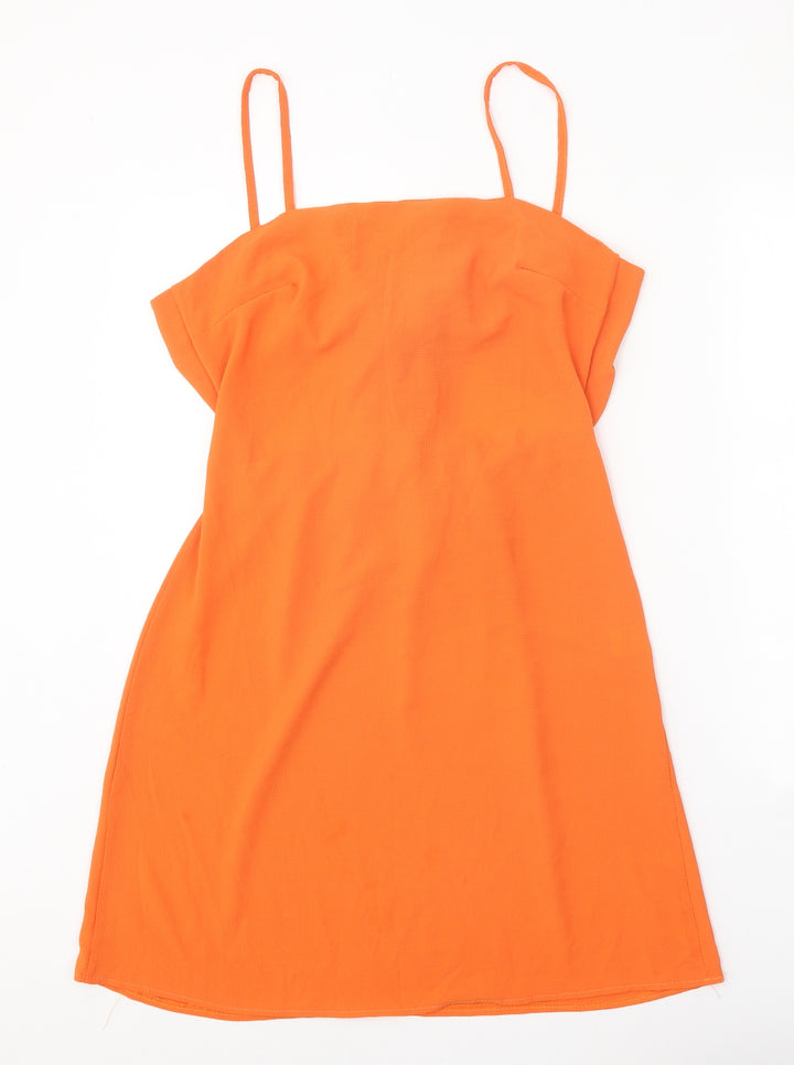 Boohoo Womens Orange Polyester Tank Dress Size 8 Square Neck Tie