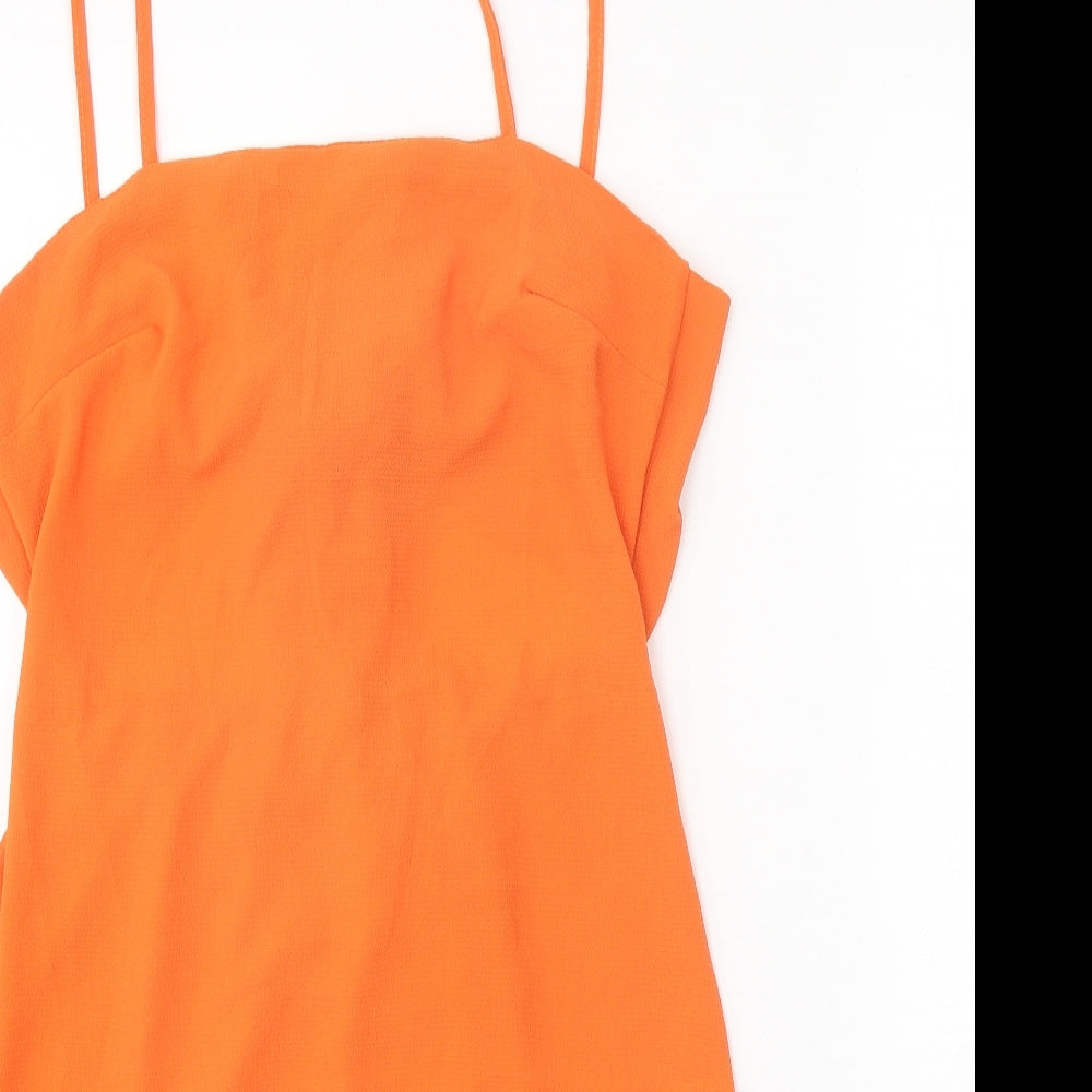 Boohoo Womens Orange Polyester Tank Dress Size 8 Square Neck Tie