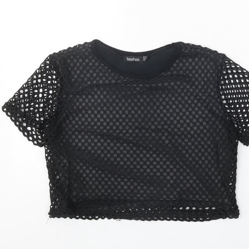 Boohoo Womens Black Polyester Basic Blouse Size 12 Round Neck