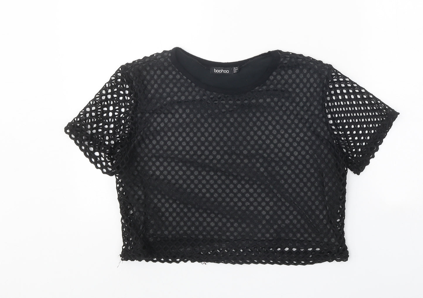 Boohoo Womens Black Polyester Basic Blouse Size 12 Round Neck
