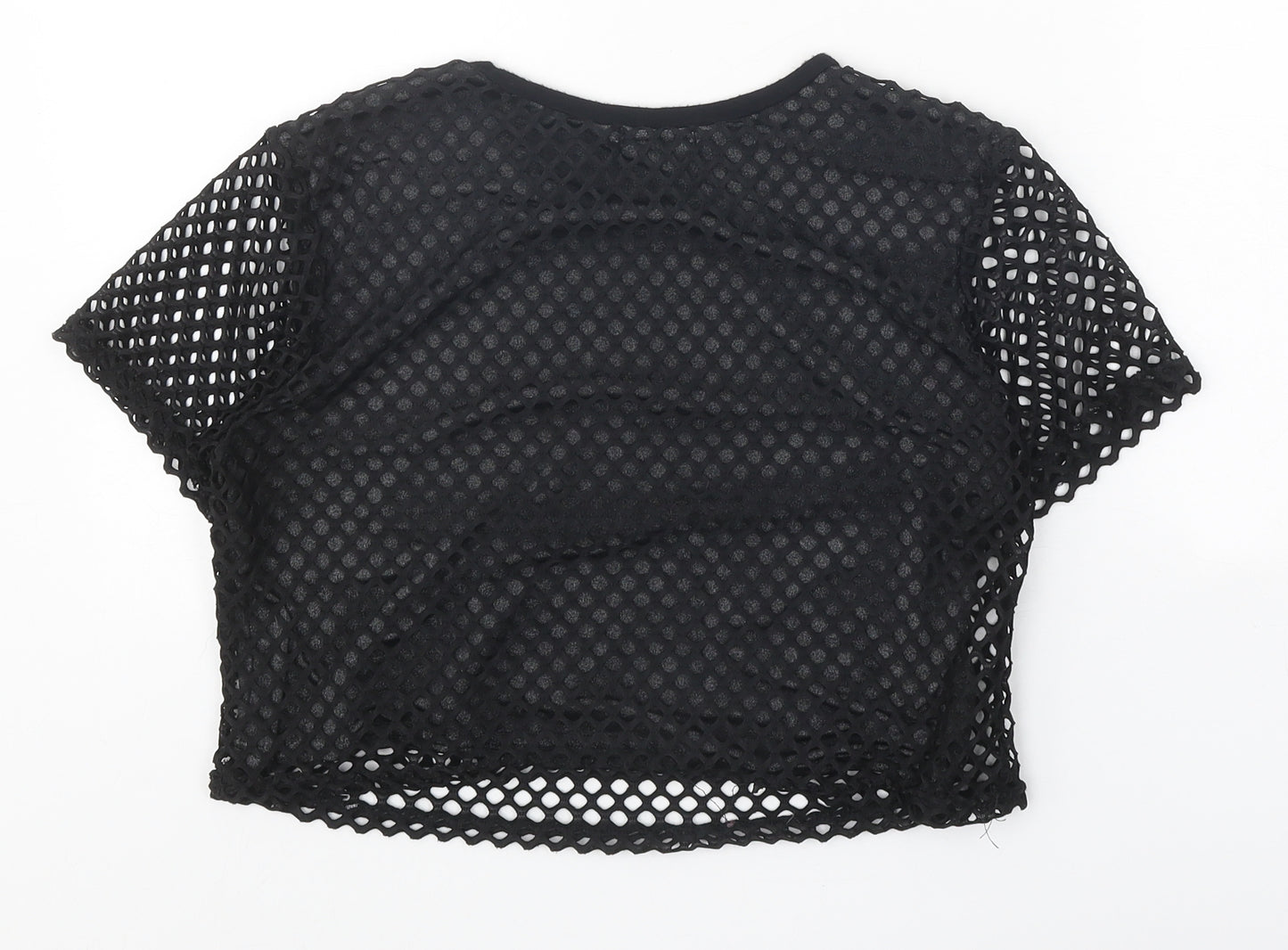 Boohoo Womens Black Polyester Basic Blouse Size 12 Round Neck