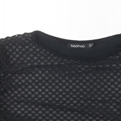Boohoo Womens Black Polyester Basic Blouse Size 12 Round Neck