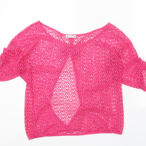 FangQing Womens Pink Polyester Basic Blouse Size L Scoop Neck