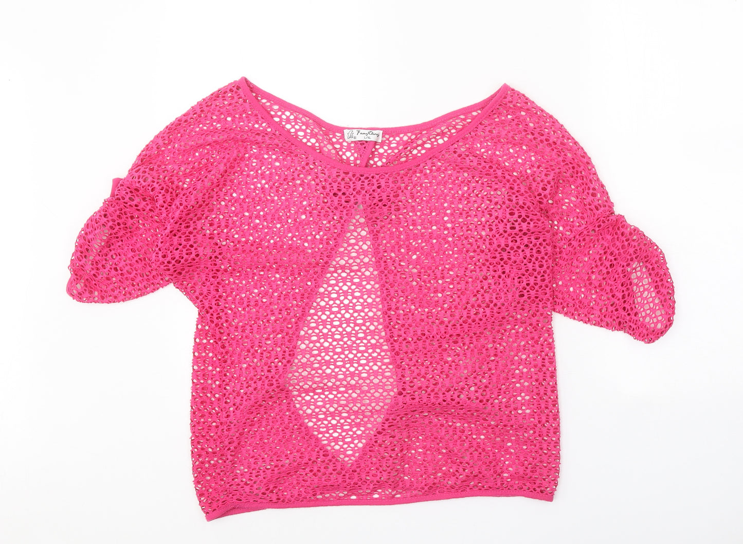 FangQing Womens Pink Polyester Basic Blouse Size L Scoop Neck