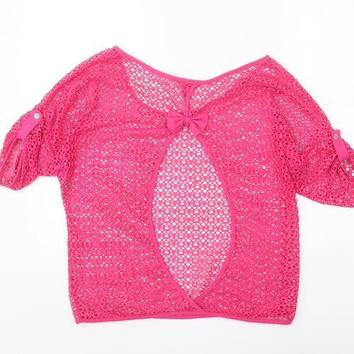 FangQing Womens Pink Polyester Basic Blouse Size L Scoop Neck