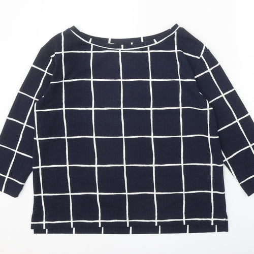 Marks and Spencer Womens Blue Boat Neck Check Polyester Pullover Jumper Size 12