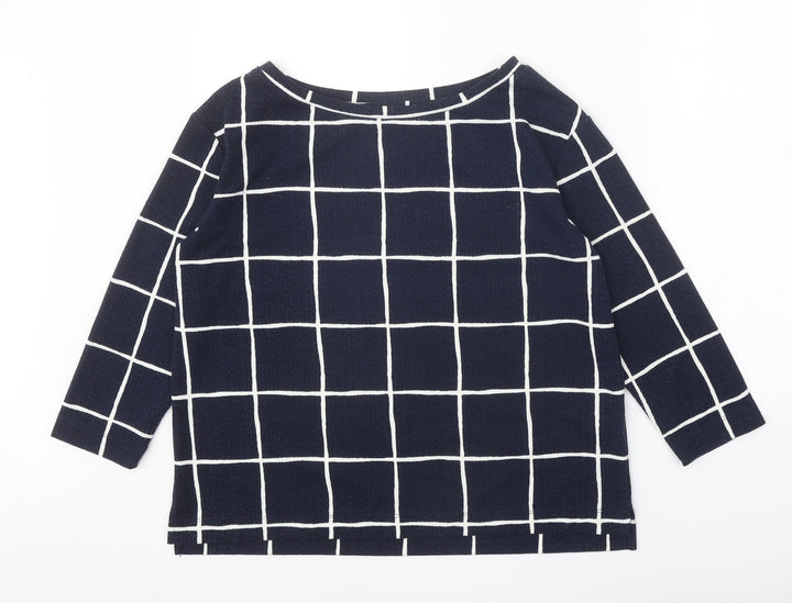 Marks and Spencer Womens Blue Boat Neck Check Polyester Pullover Jumper Size 12