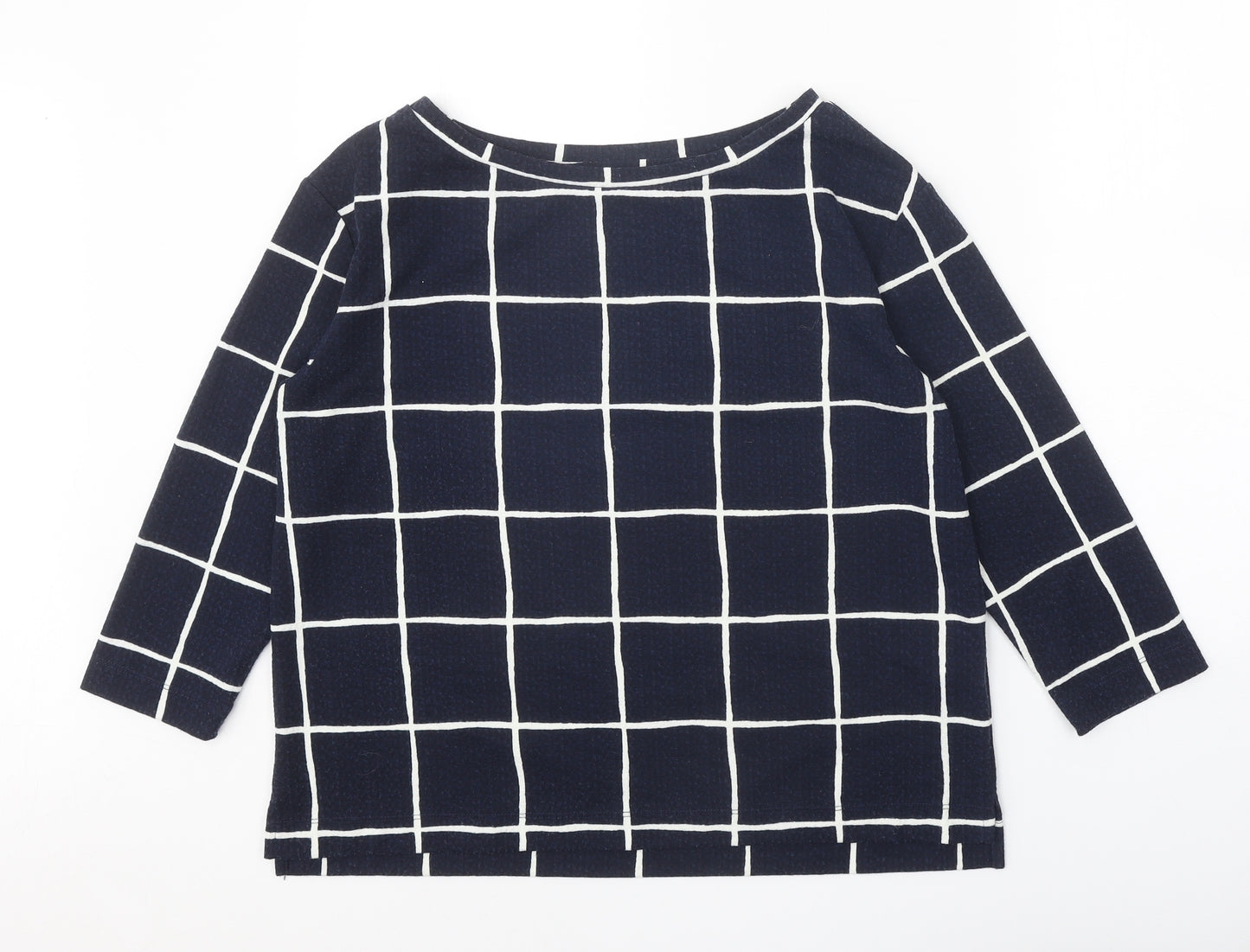 Marks and Spencer Womens Blue Boat Neck Check Polyester Pullover Jumper Size 12