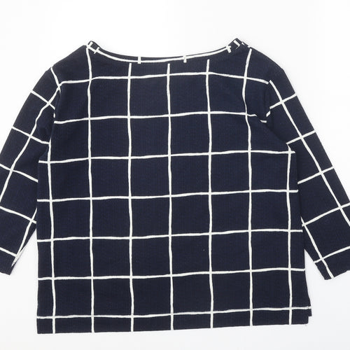 Marks and Spencer Womens Blue Boat Neck Check Polyester Pullover Jumper Size 12