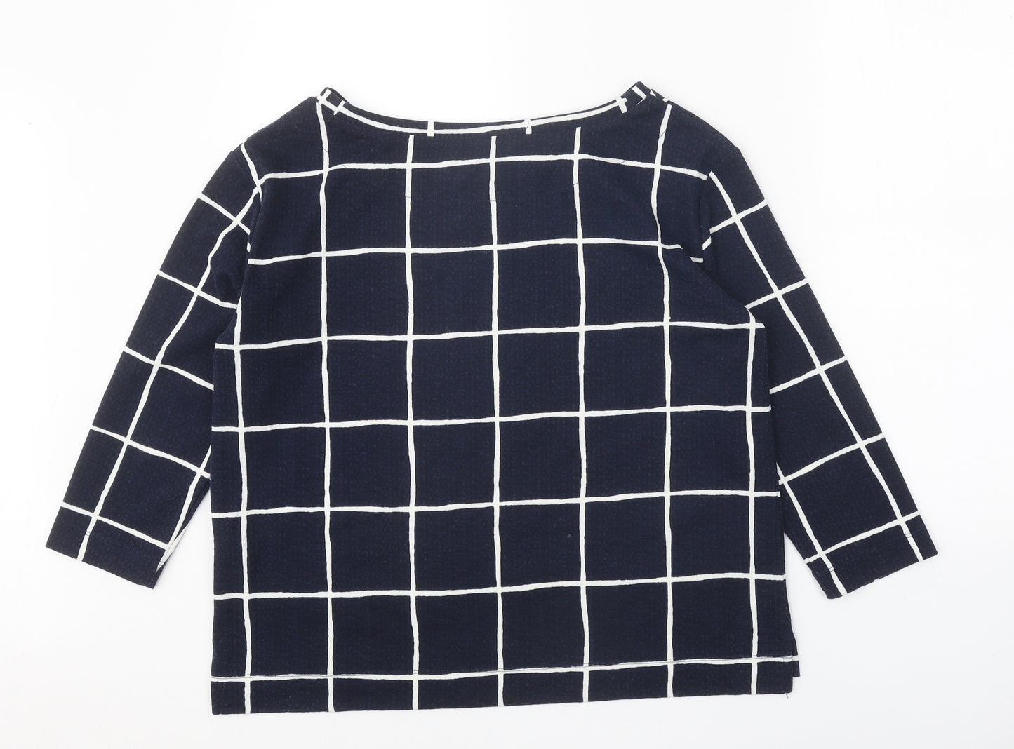 Marks and Spencer Womens Blue Boat Neck Check Polyester Pullover Jumper Size 12