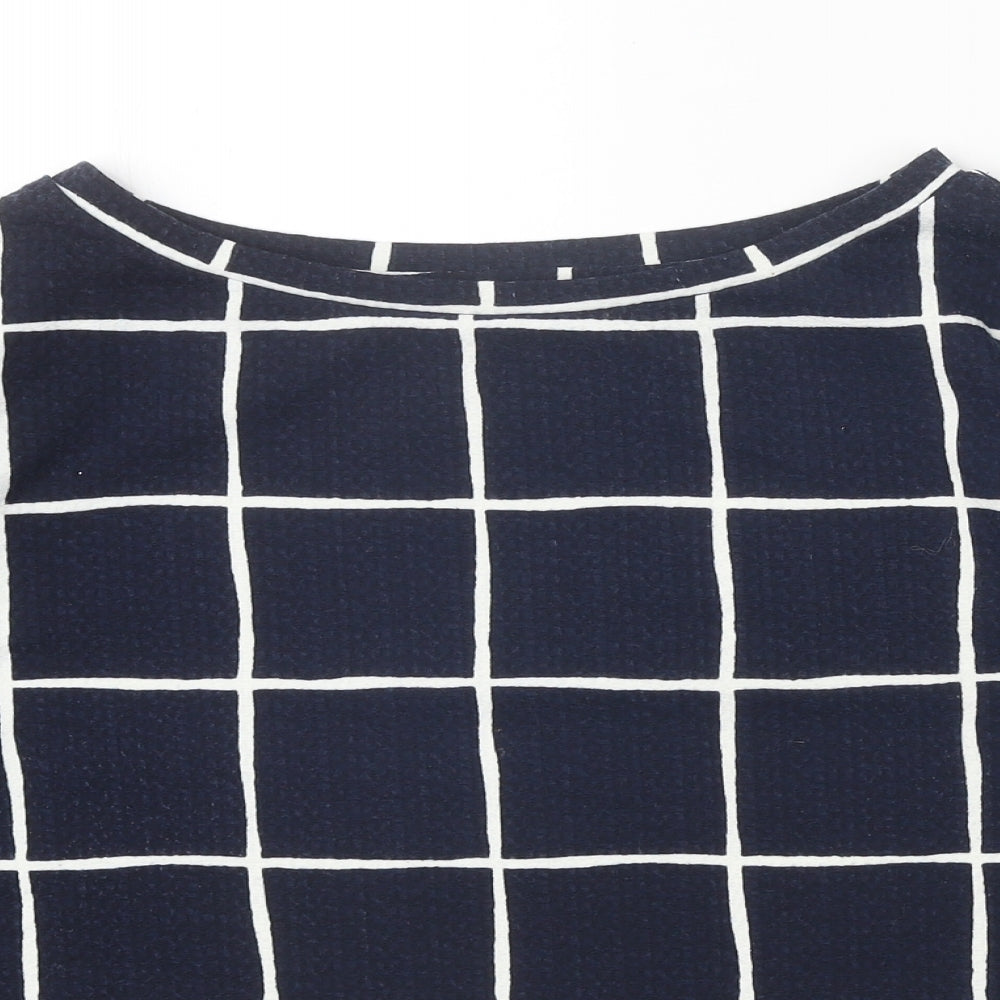Marks and Spencer Womens Blue Boat Neck Check Polyester Pullover Jumper Size 12