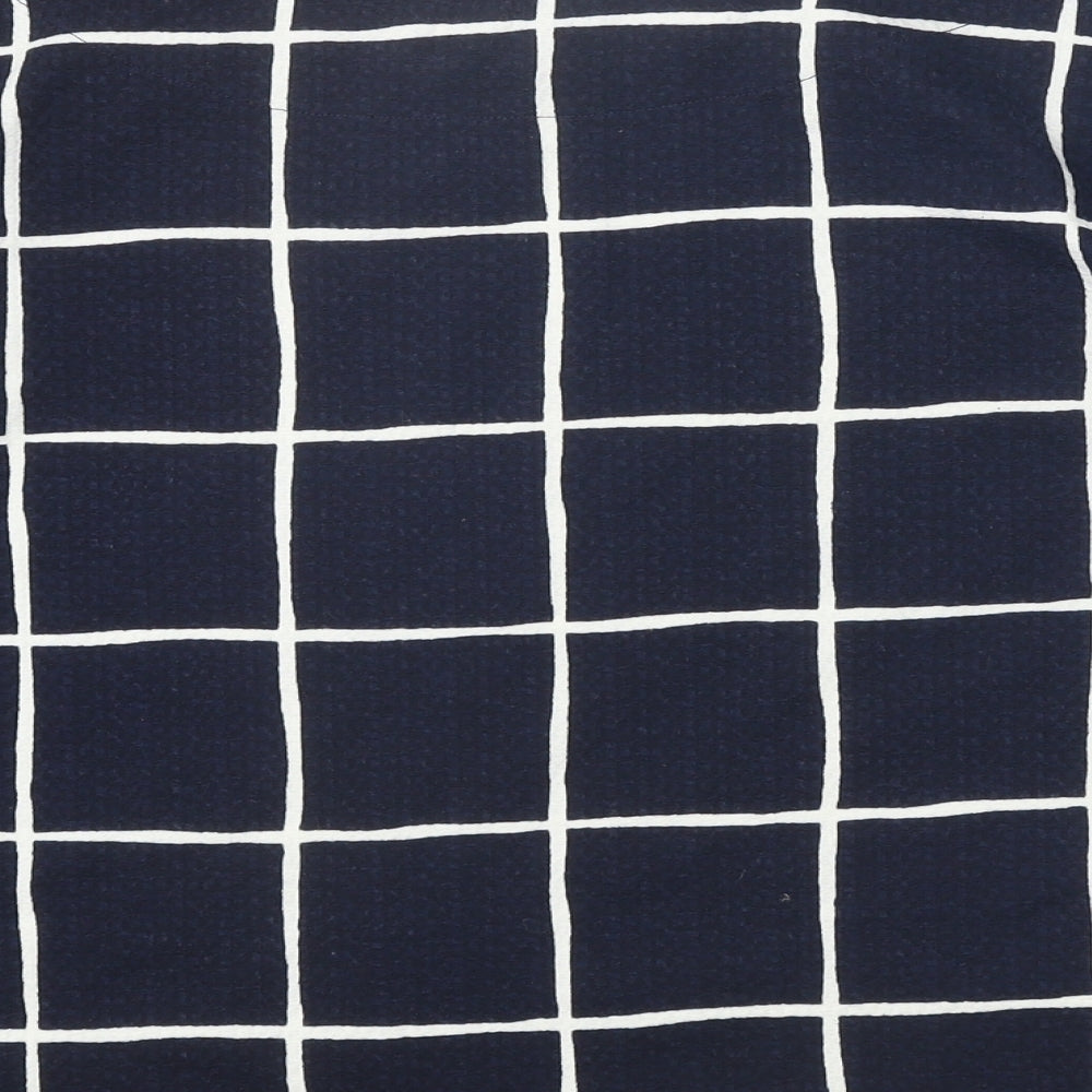 Marks and Spencer Womens Blue Boat Neck Check Polyester Pullover Jumper Size 12
