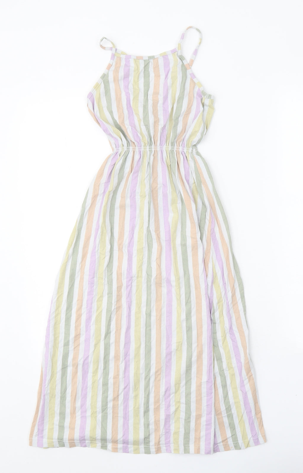 H&M Girls Multicoloured Striped Cotton Tank Dress Size 9-10 Years Scoop Neck Pullover