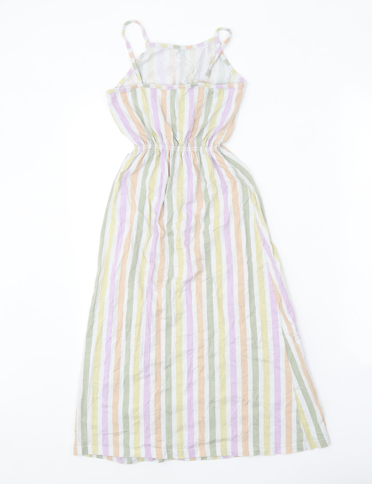 H&M Girls Multicoloured Striped Cotton Tank Dress Size 9-10 Years Scoop Neck Pullover