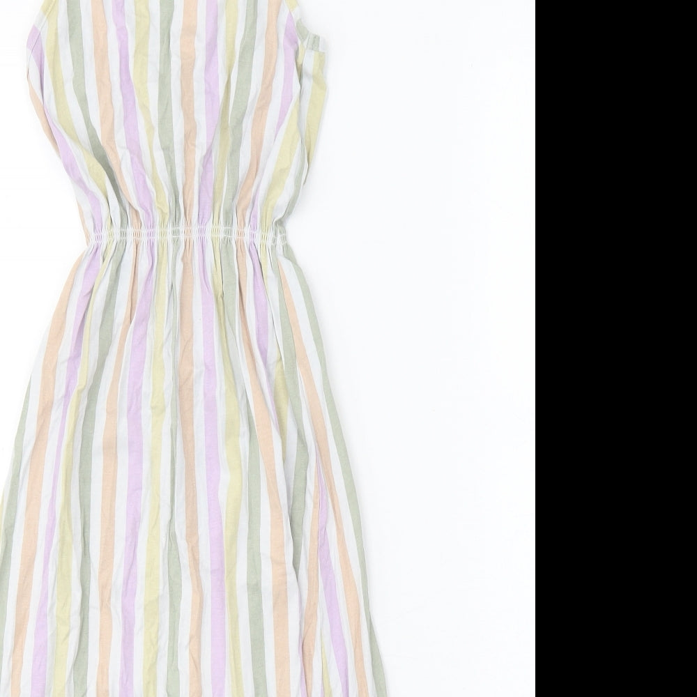 H&M Girls Multicoloured Striped Cotton Tank Dress Size 9-10 Years Scoop Neck Pullover