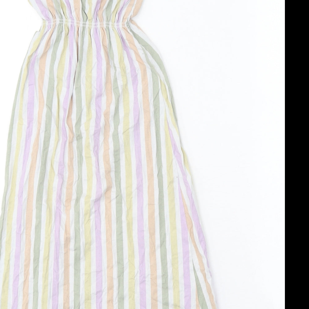 H&M Girls Multicoloured Striped Cotton Tank Dress Size 9-10 Years Scoop Neck Pullover