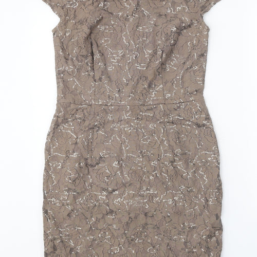 Dorothy Perkins Womens Brown Floral Cotton A-Line Size 10 Round Neck Zip
