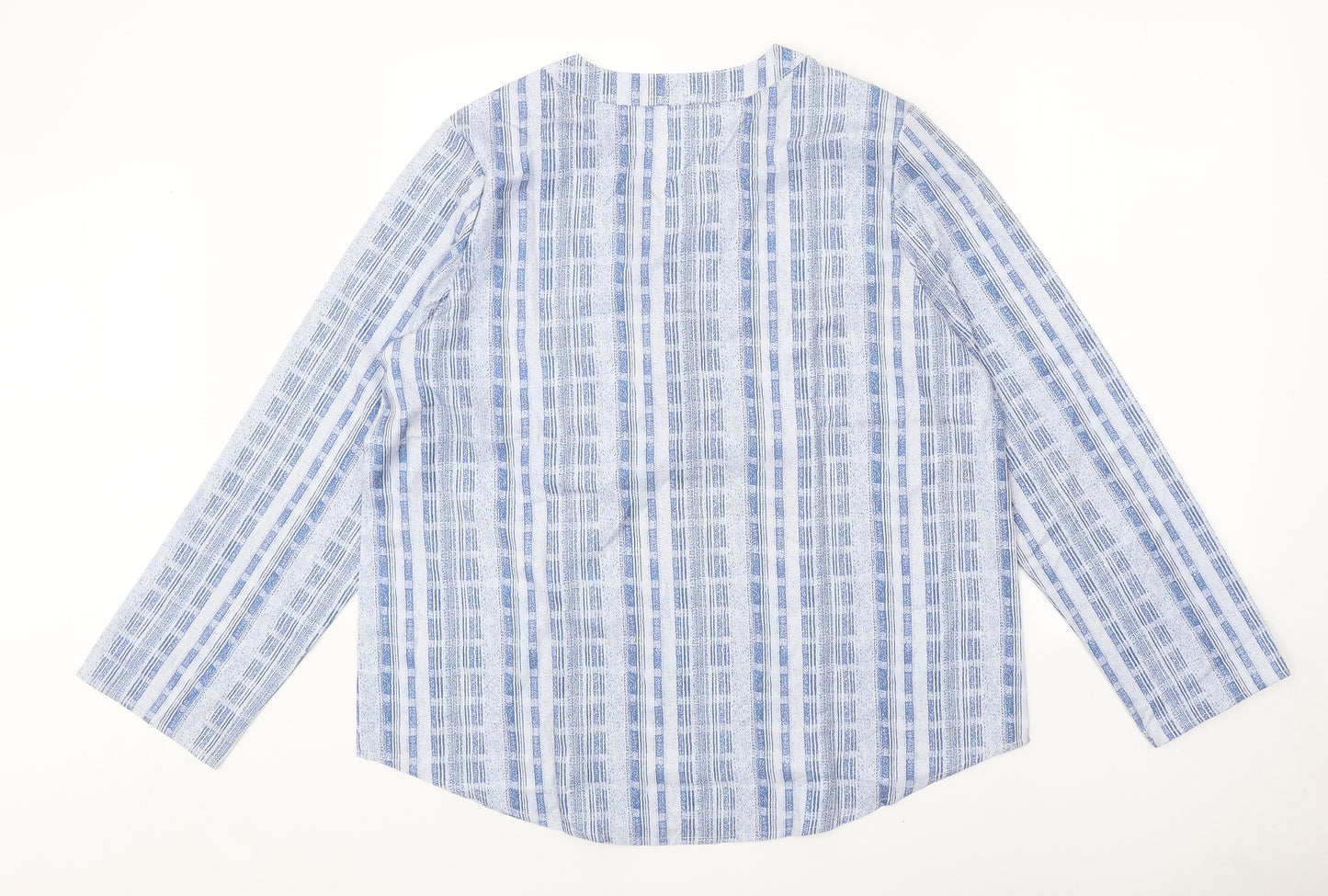 Preworn Womens Blue Geometric Polyester Basic Blouse Size XL V-Neck