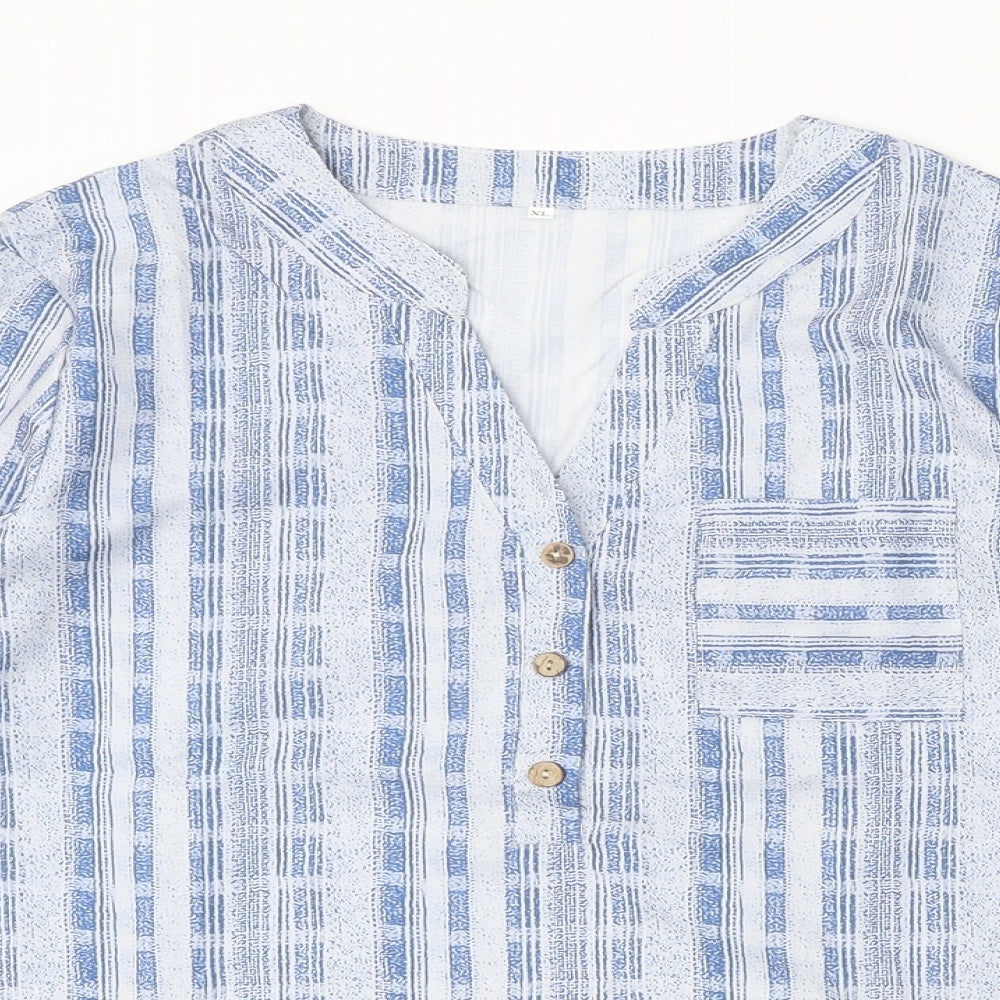 Preworn Womens Blue Geometric Polyester Basic Blouse Size XL V-Neck