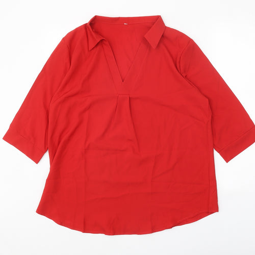 Preworn Womens Red Polyester Basic Blouse Size XL V-Neck