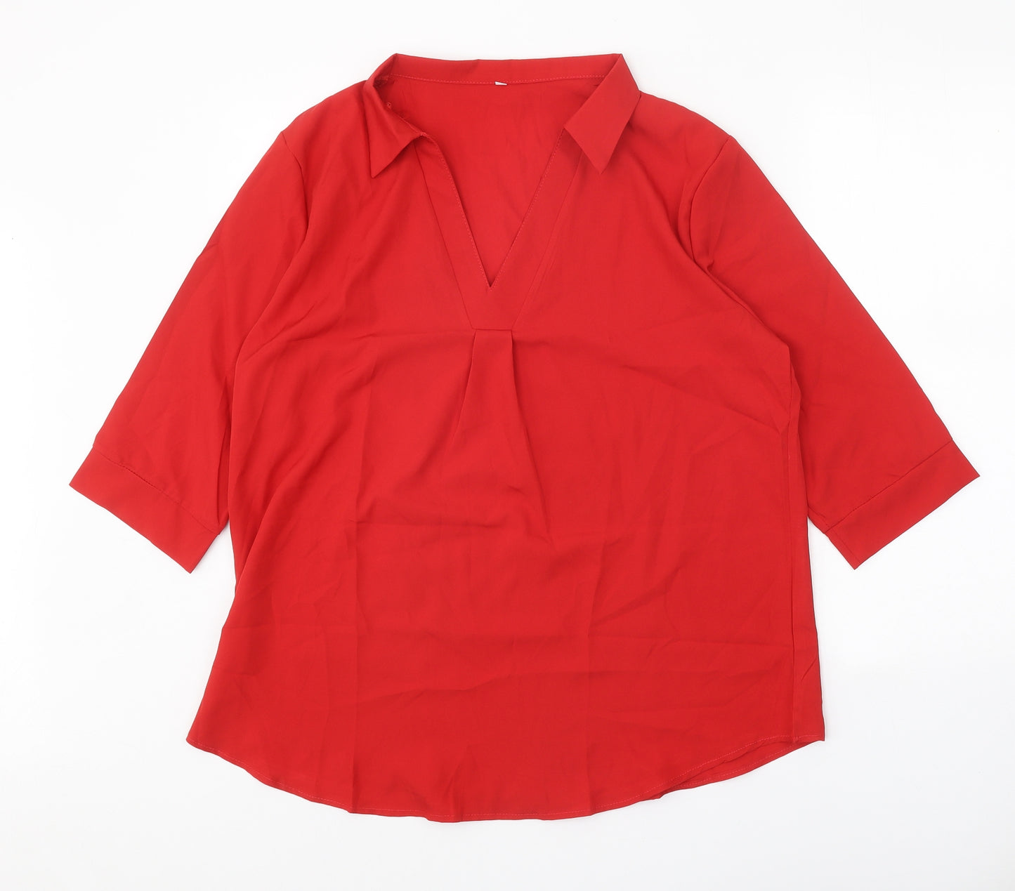 Preworn Womens Red Polyester Basic Blouse Size XL V-Neck
