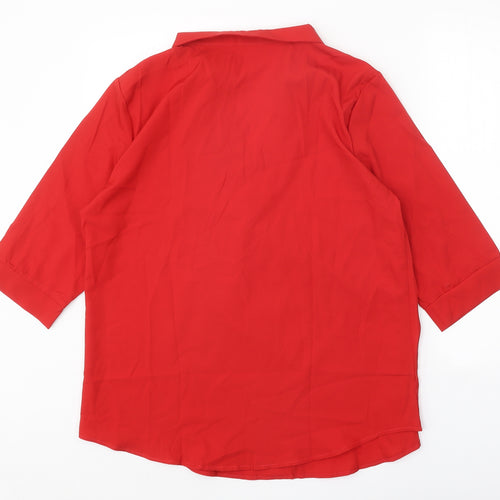 Preworn Womens Red Polyester Basic Blouse Size XL V-Neck
