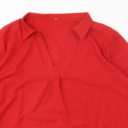 Preworn Womens Red Polyester Basic Blouse Size XL V-Neck