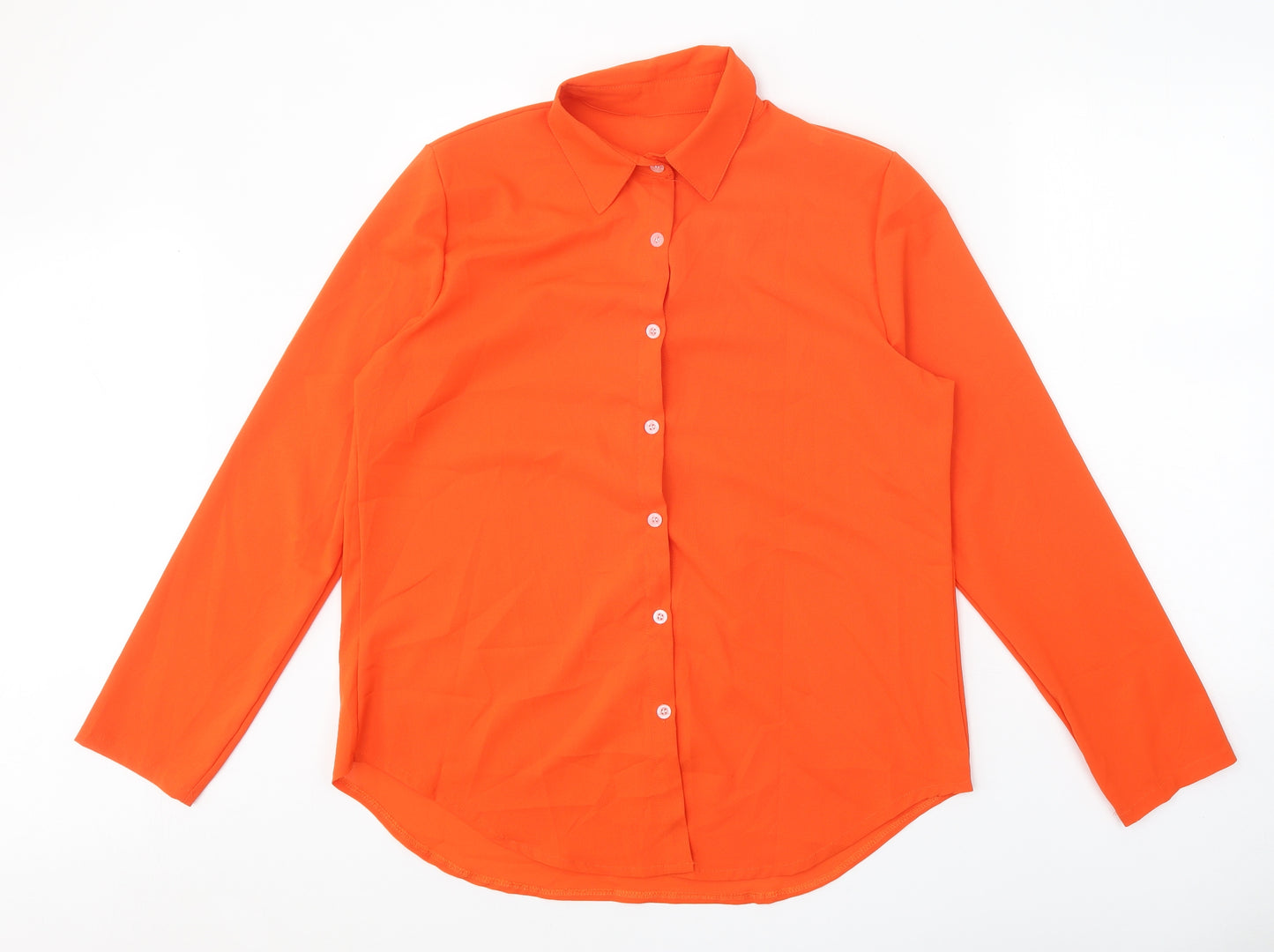 Preworn Womens Orange Polyester Basic Button-Up Size XL Collared