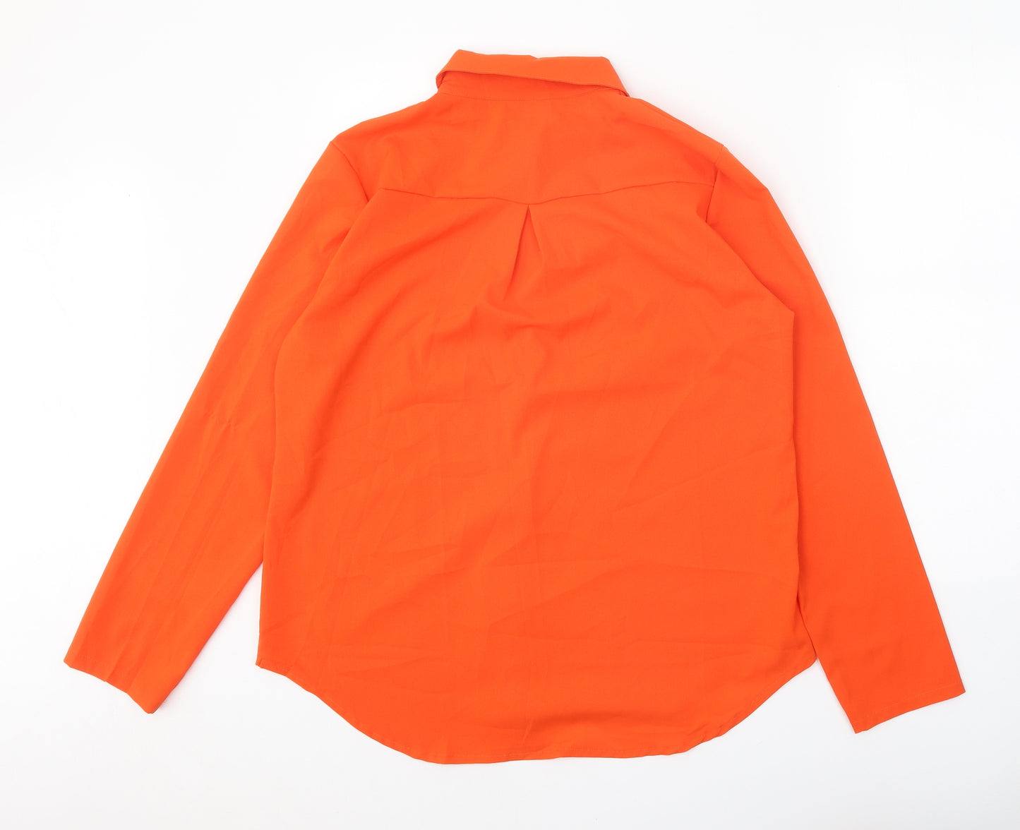 Preworn Womens Orange Polyester Basic Button-Up Size XL Collared