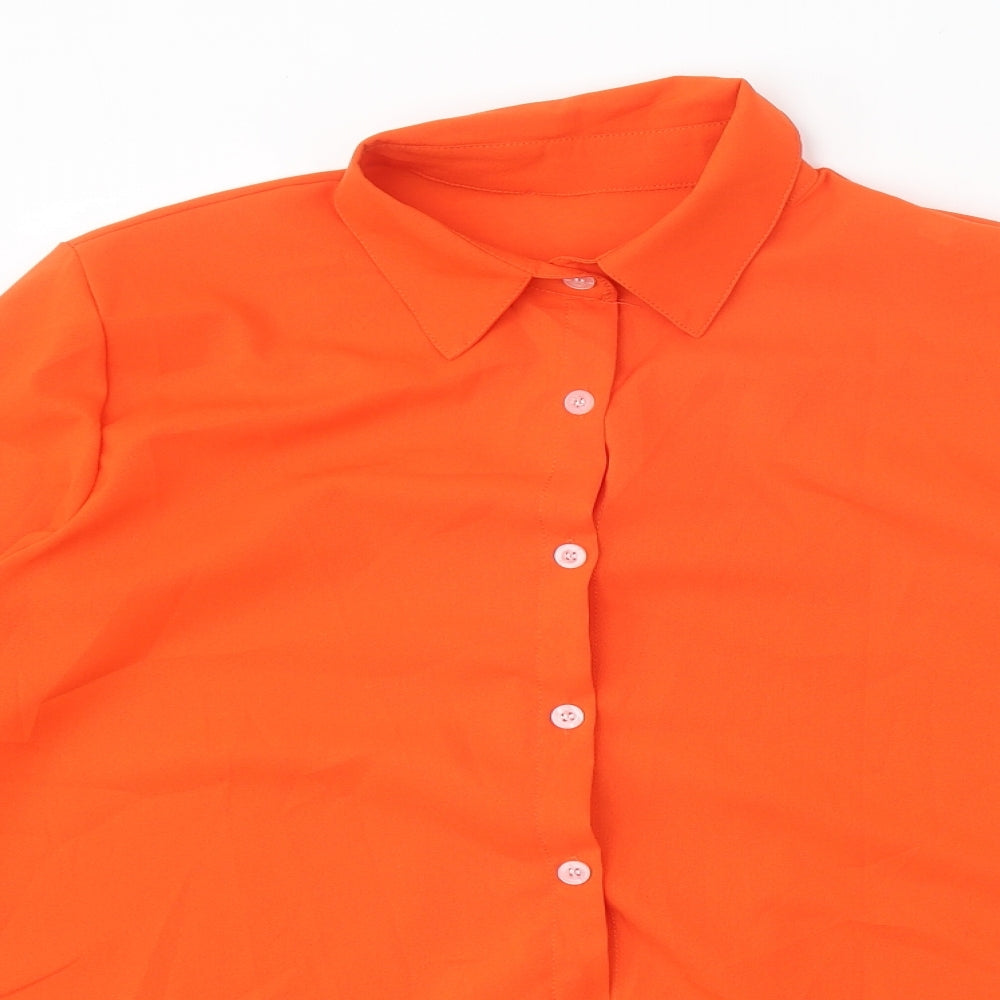 Preworn Womens Orange Polyester Basic Button-Up Size XL Collared
