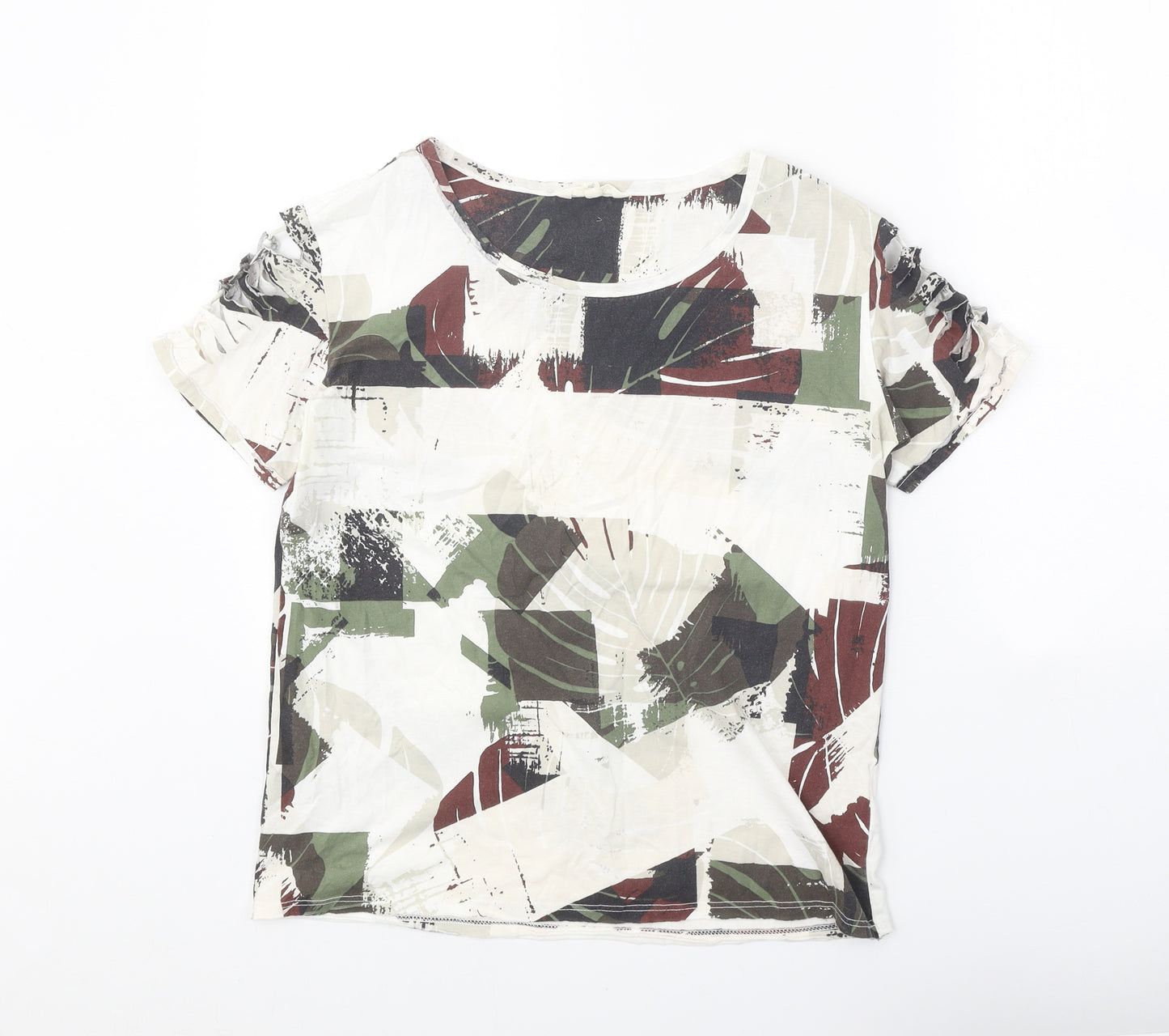 NEXT Womens White Geometric 100% Cotton Basic T-Shirt Size 10 Round Neck