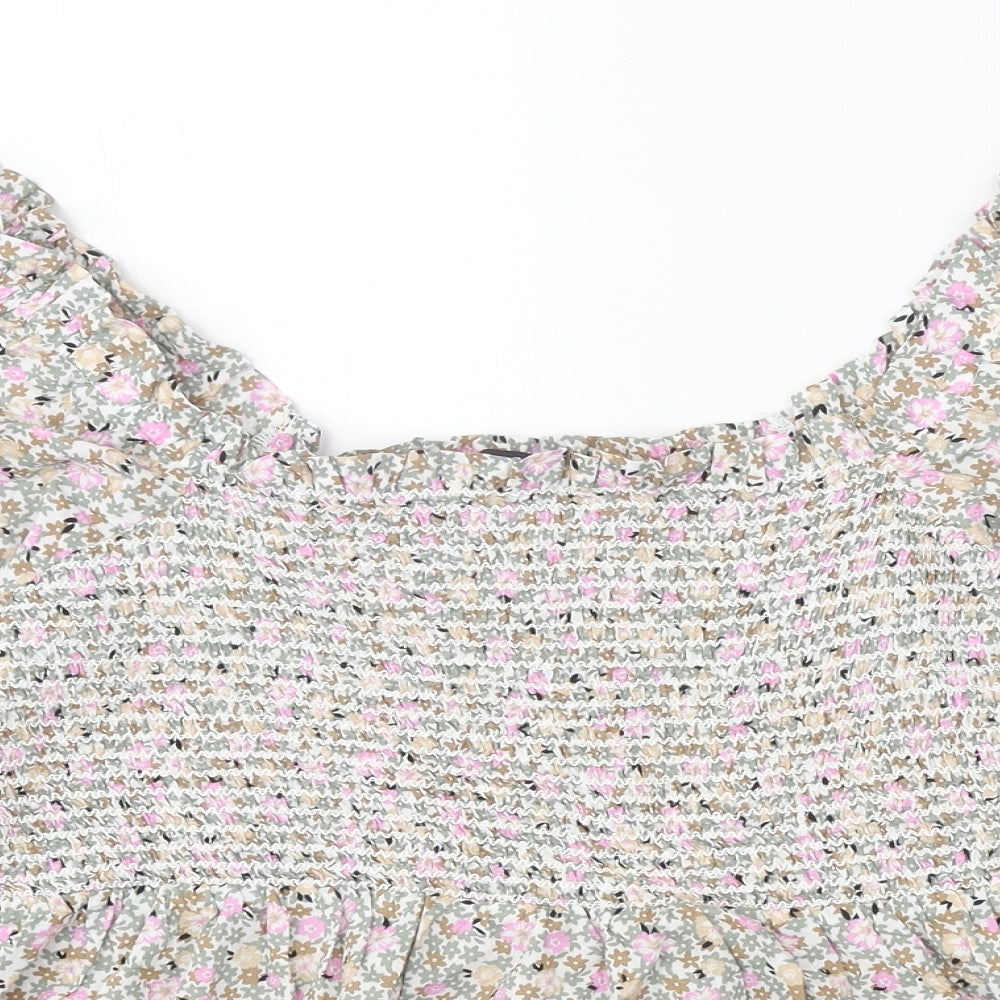 Marks and Spencer Womens Multicoloured Floral 100% Cotton Basic Blouse Size 14 Square Neck