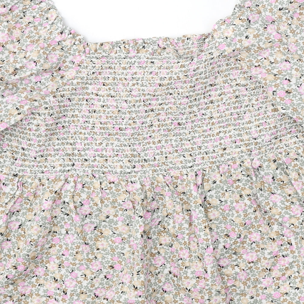 Marks and Spencer Womens Multicoloured Floral 100% Cotton Basic Blouse Size 14 Square Neck