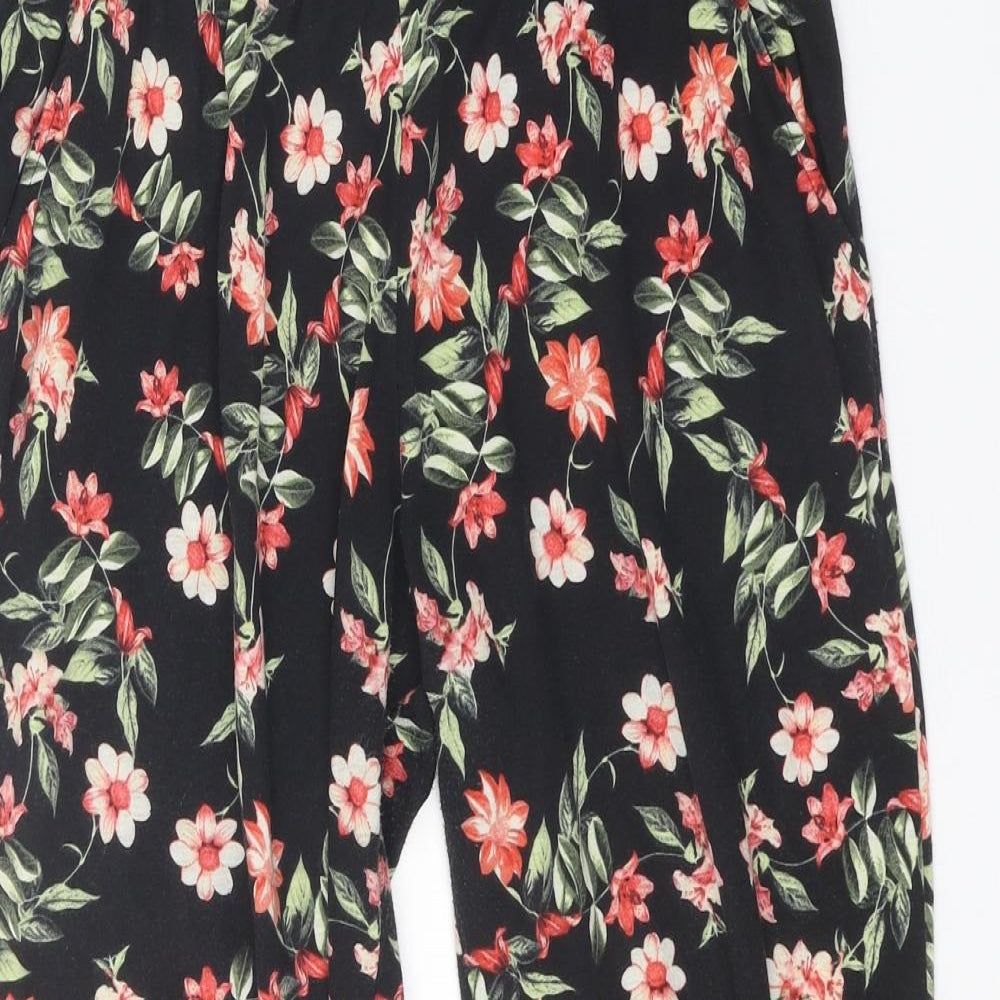 Primark Womens Black Floral Polyester Trousers Size 14 Regular