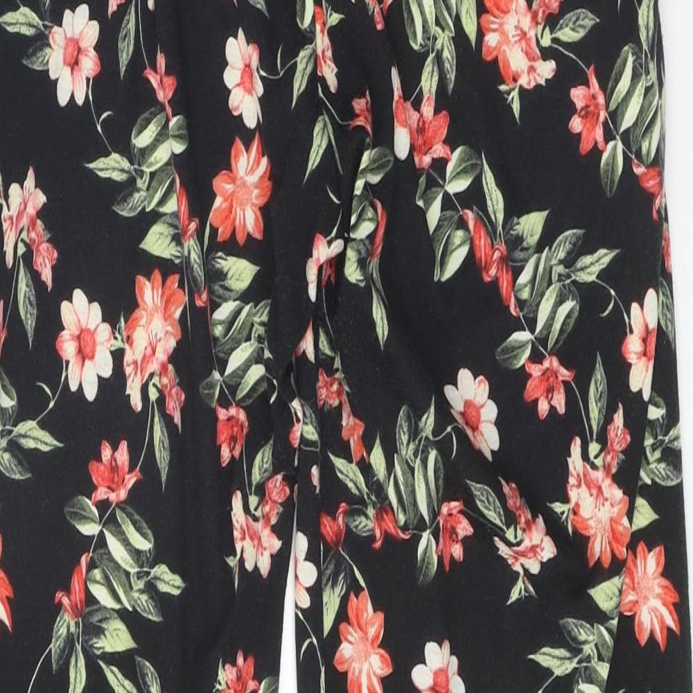 Primark Womens Black Floral Polyester Trousers Size 14 Regular